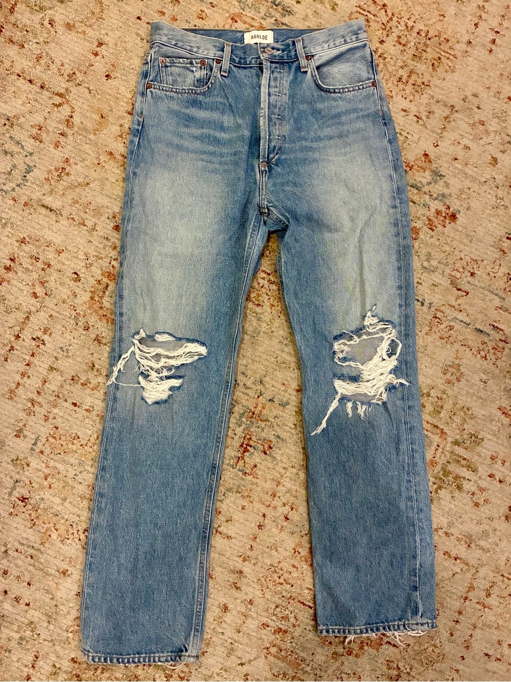 Agolde Women’s 90’s Pinched Waist Light Blue Ripped Jeans